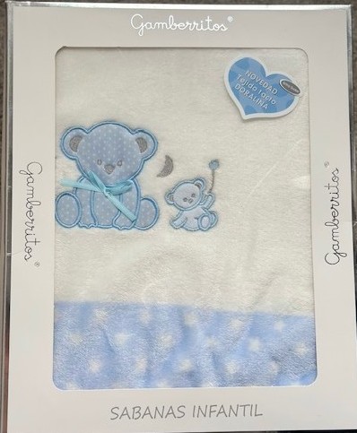 Sábanas infantiles de doralina azul con osito – juego 3 piezas cálido y suave para cuna